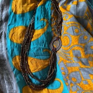 Silpada Multi-Strand Brown and Gold Beaded Necklace with Textured Pendant
